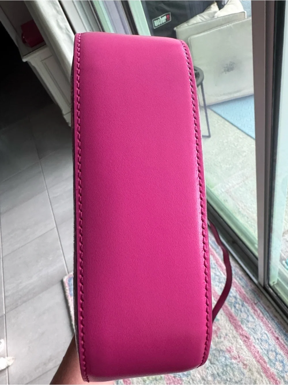 Versace Pink Glossy Tweed and Leather-Trim Two Way Bag with Gold Medusa EEEUC